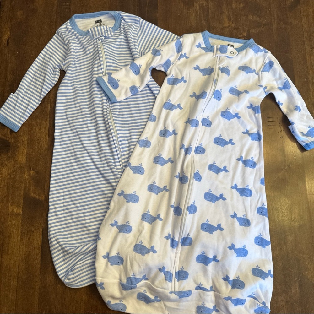 Bundle (2) Baby Boy 3-9M Sleep Shirts Pajamas Whale‎ Nautical Coastal Cotton 💙
